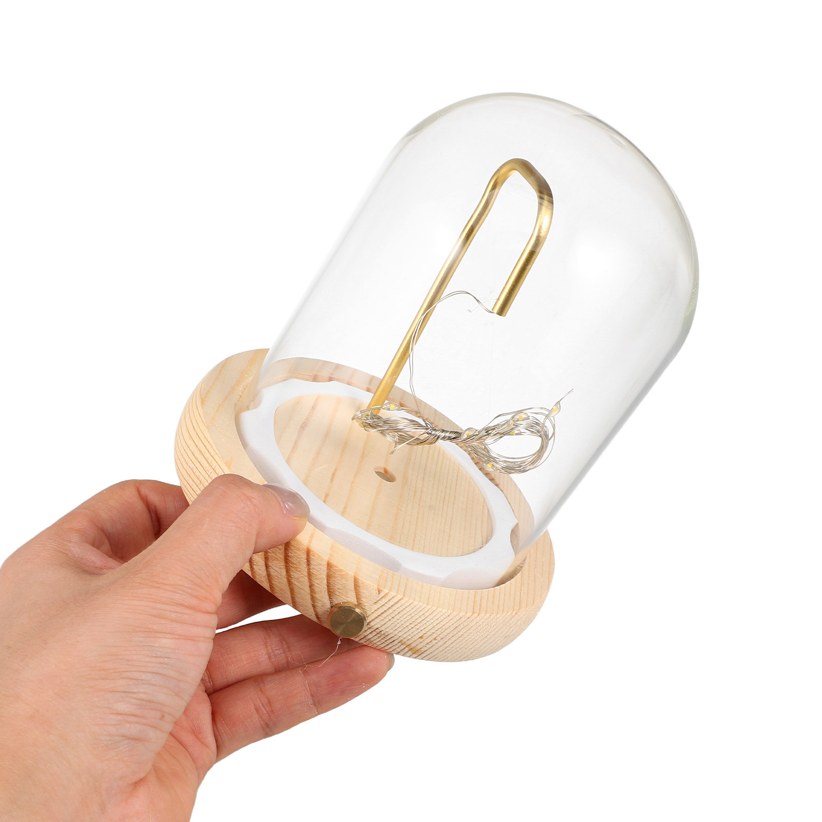 Plastic Dome Clear - Glas-Kuppelvitrine mit Holzsockel 4,72 Zoll LED-Licht